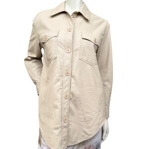 Wilfred Aritzia Vegan Leather Shirt Jacket Shacket Beige Neutral Minimalist S